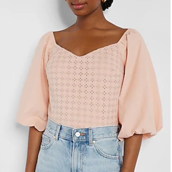 Express Tops - NWT Express Puff Sleeve Cropped Eyelet Blouse
